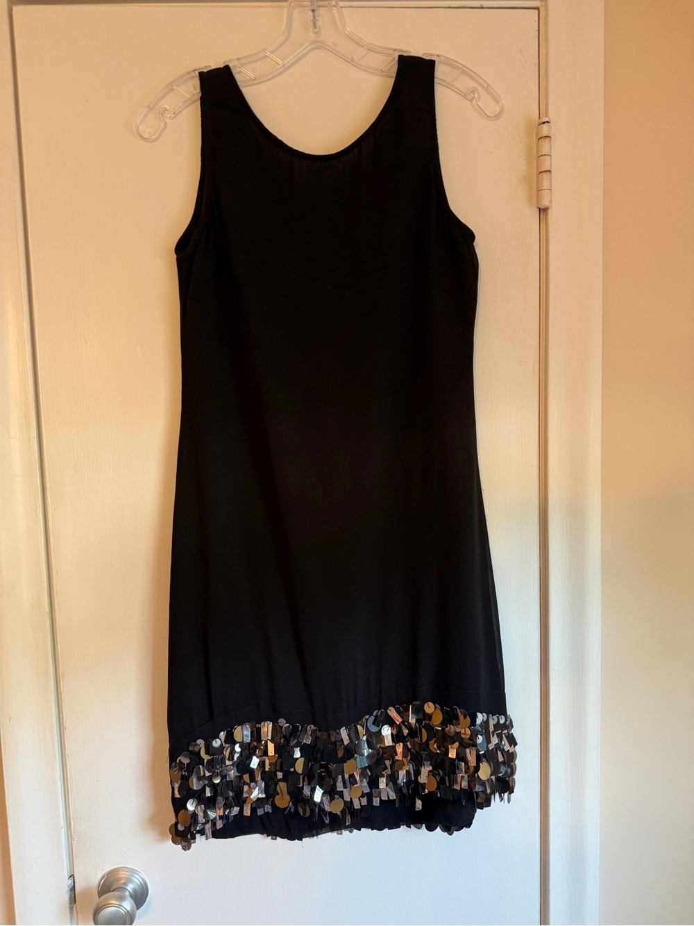 Romeo & Juliet Couture Black Mini Dress with Metallic Sequin Trim